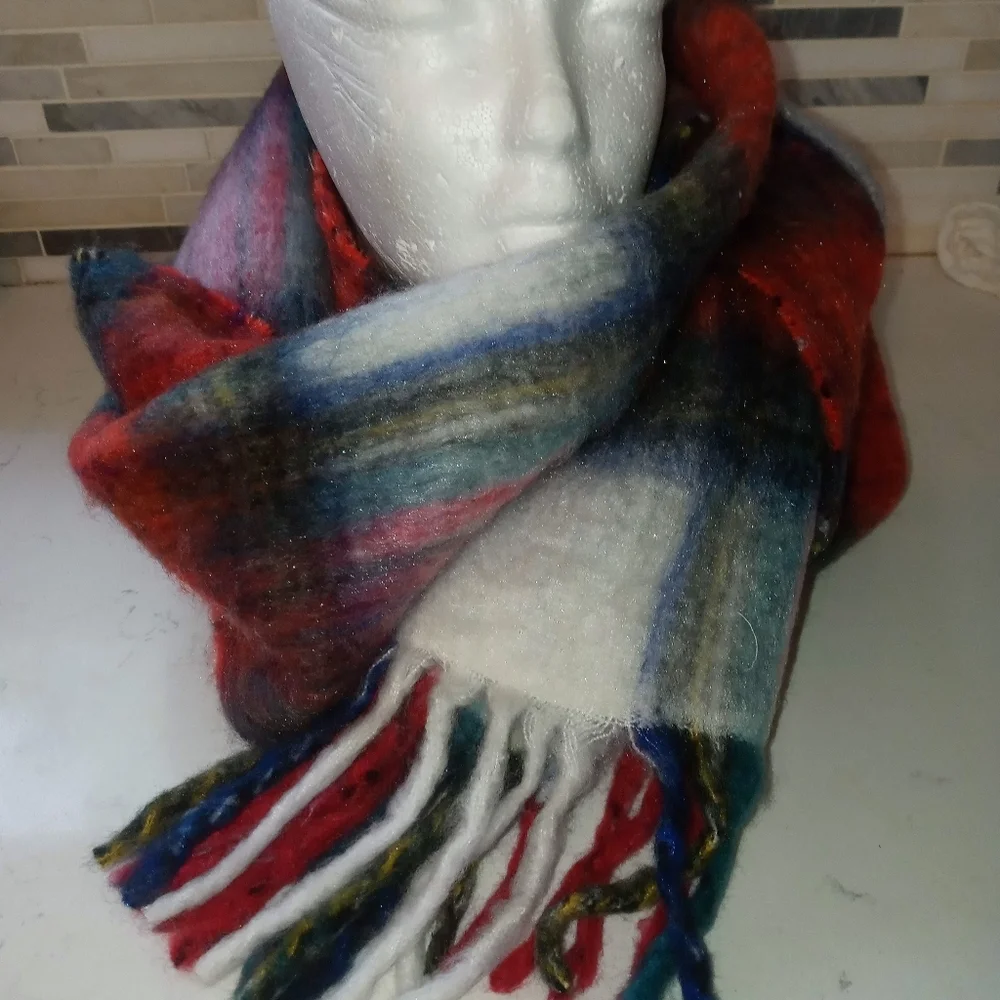 J. Crew Oversized Plaid Super Soft Winter Knit Scarf w Fringe 78